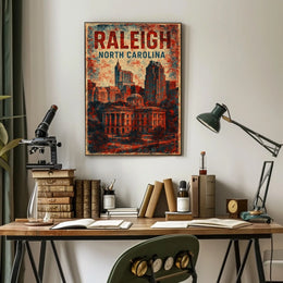 Raleigh Urban Heritage Vintage Travel Lithograph Poster