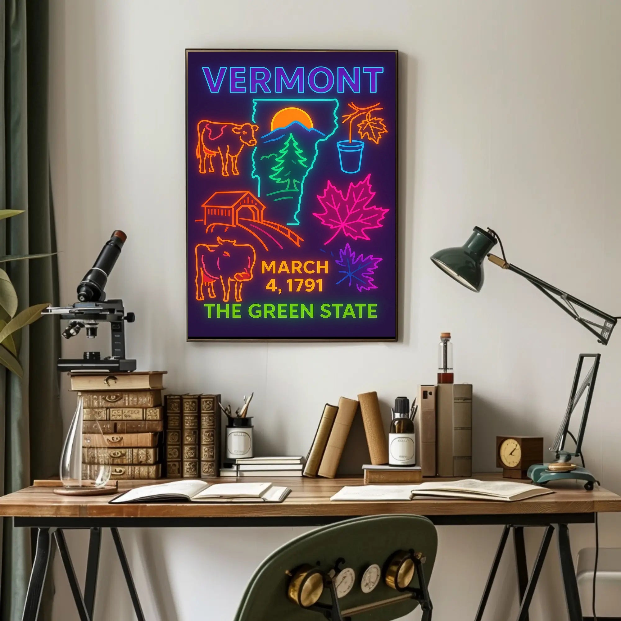 Vermont Neon Heritage Art Print - Cultural or Heritage Poster