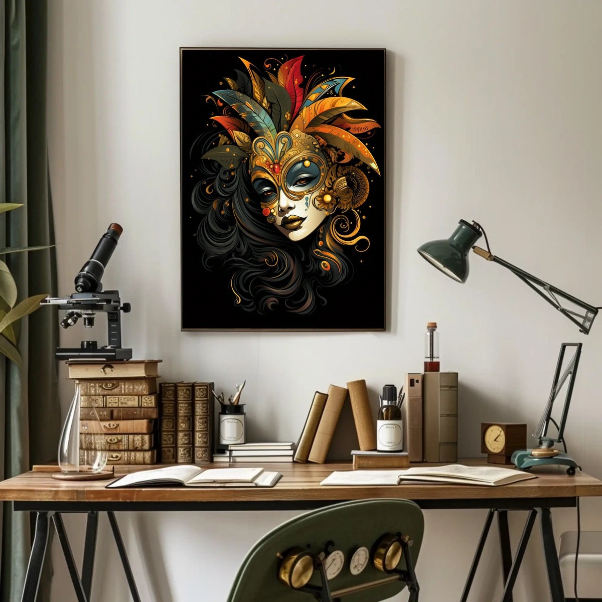Masquerade Mystery Surrealism Vibrant Feathers Poster