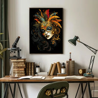 Masquerade Mystery Surrealism Vibrant Feathers Poster