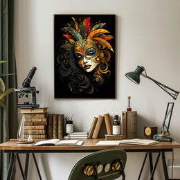 Masquerade Mystery Surrealism Vibrant Feathers Poster
