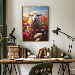 Serene Sheep In Bloom Poster PosterGoat