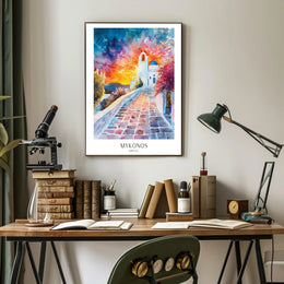 Mykonos Watercolor Dreamscape: Idyllic Travel Poster PosterGoat