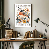 American Robin Michigan State Bird Art Poster