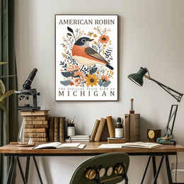American Robin Michigan State Bird Art Poster