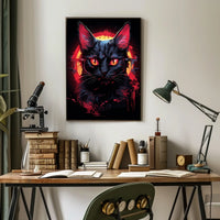 Mystical Black Cat with Fiery Red Eyes Poster