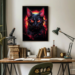 Mystical Black Cat with Fiery Red Eyes Poster