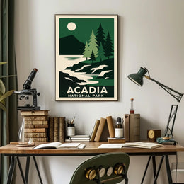 Acadia National Park Vintage Wanderlust Poster