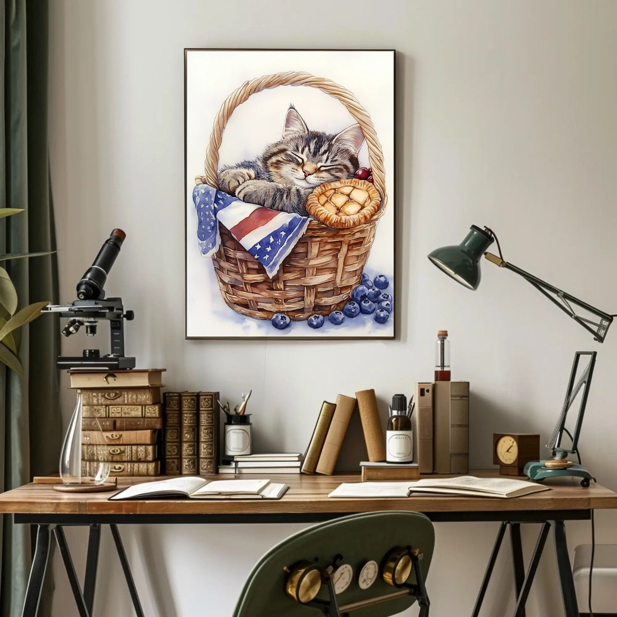 Adorable Fluffy Tabby Cat Sleeping In Basket Poster