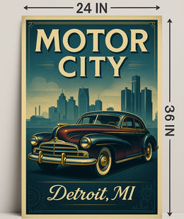 Motor City Detroit Vintage Poster Art Print PosterGoat