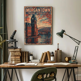 Morgantown Clock Tower River Art Deco Collectors Poster