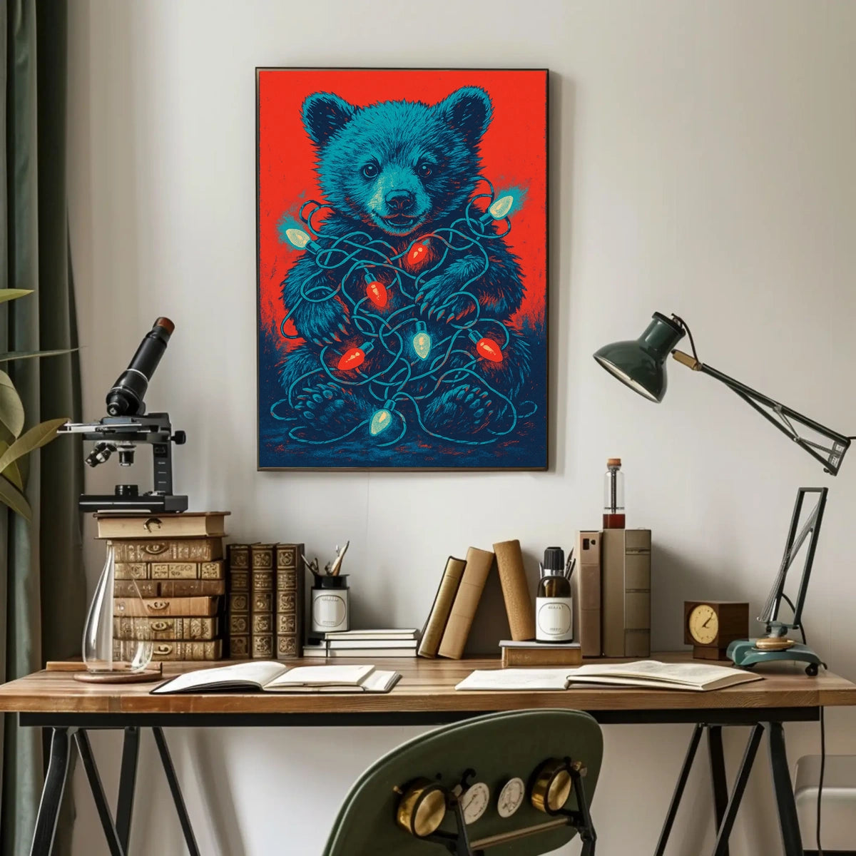 Festive Bear With Lights Poster