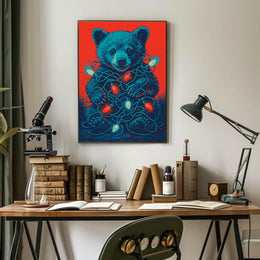 Festive Bear With Lights Poster