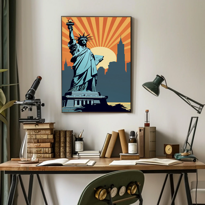 Statue Of Liberty New York Skyline Sunset Travel Poster