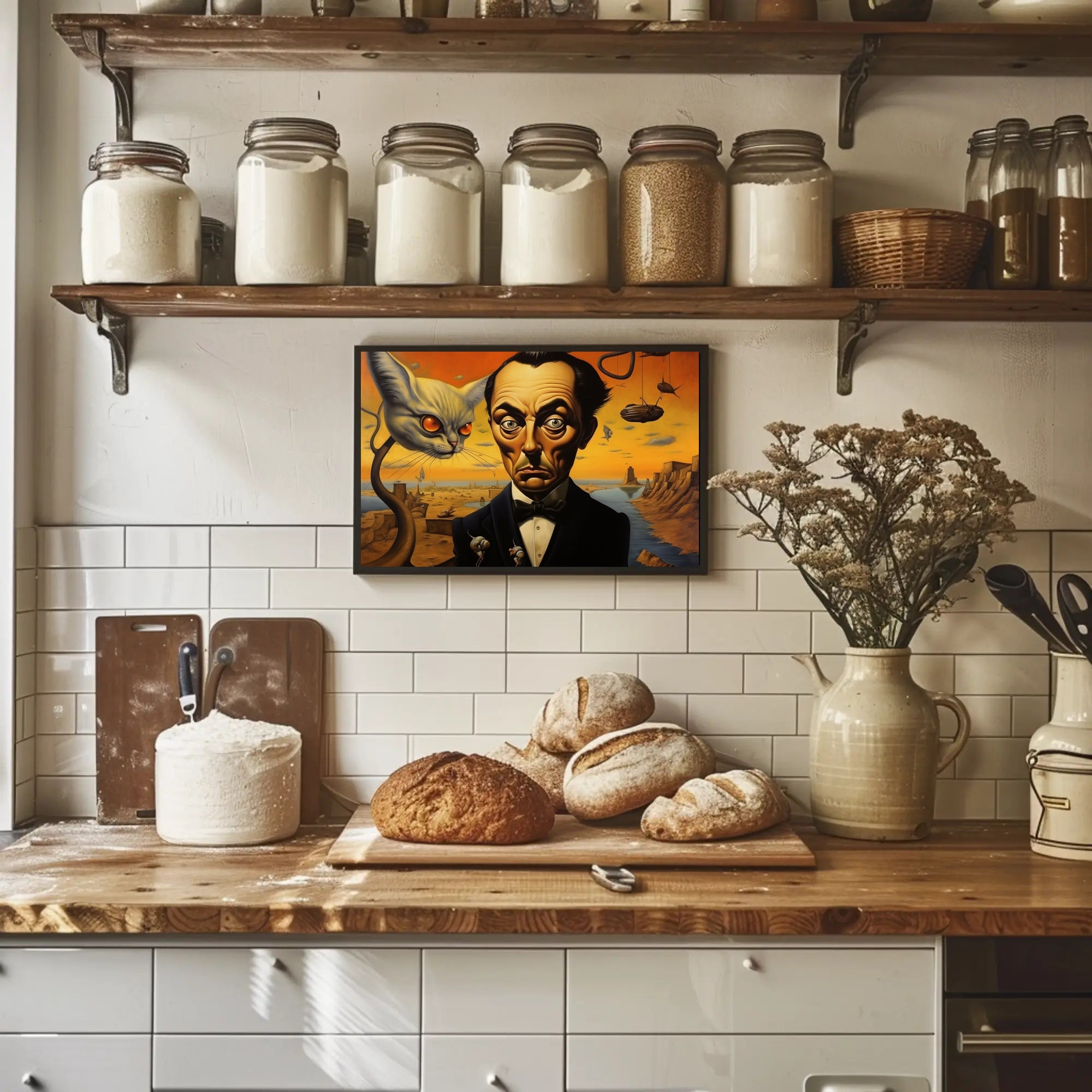 Surreal Cat and Tuxedo Man Artistic Poster