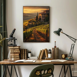 Tuscany Vineyards Sunset Travel Poster