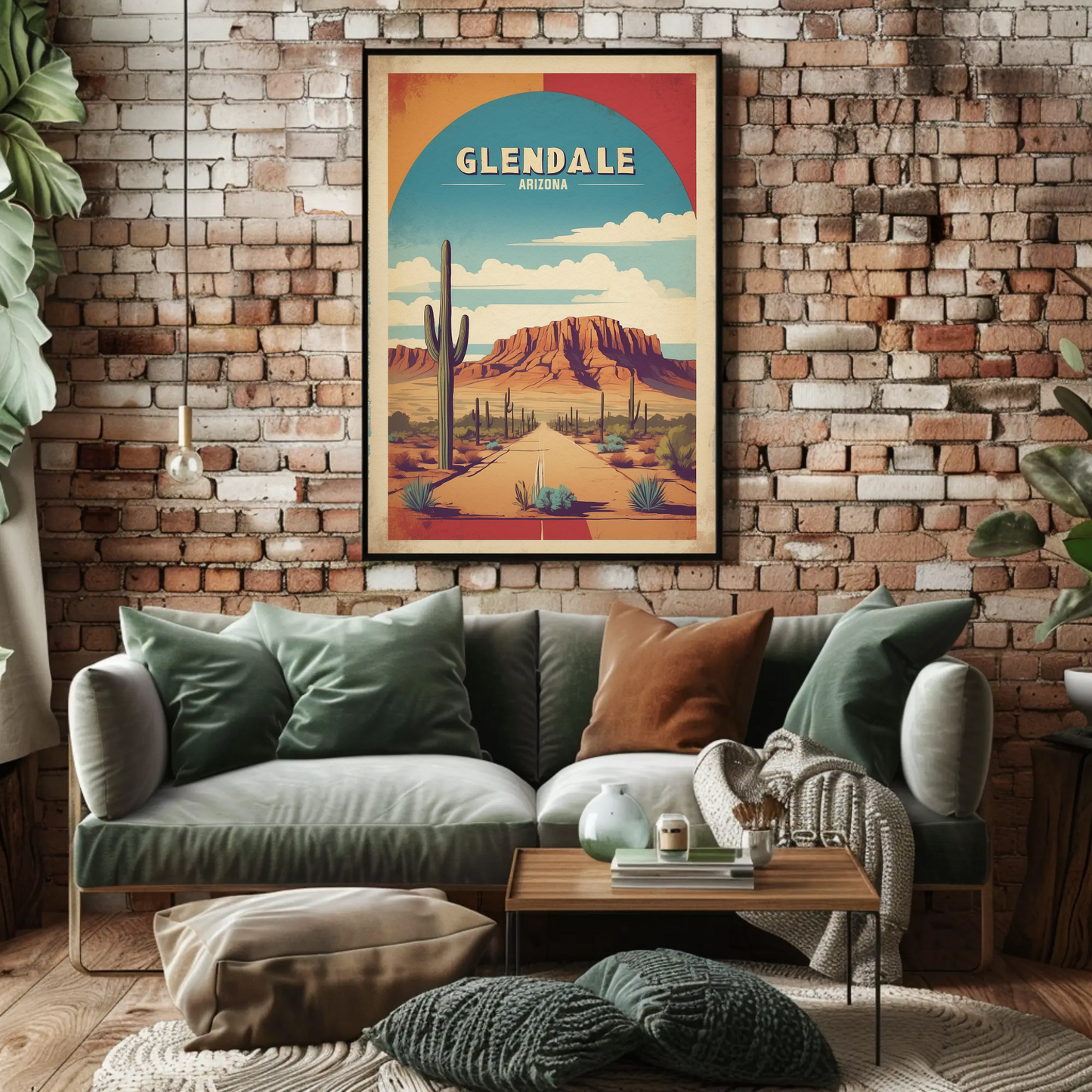 Glendale Arizona Cactus Roadscape Mesa Vintage Travel Poster
