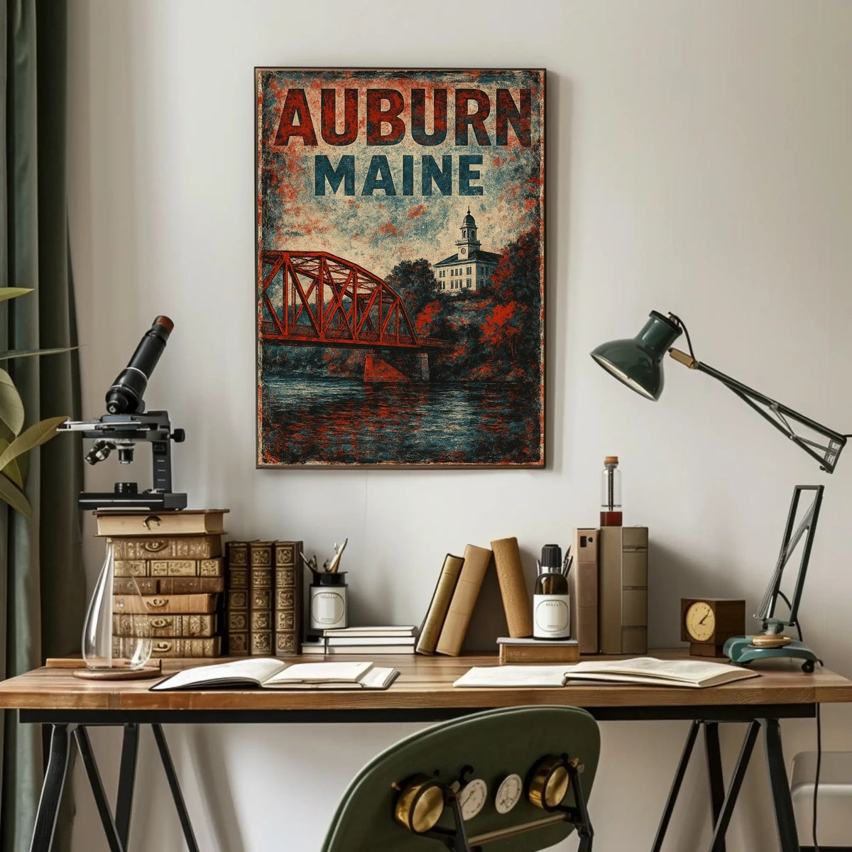Auburn Maine Cityscape Realism Wanderlust Poster