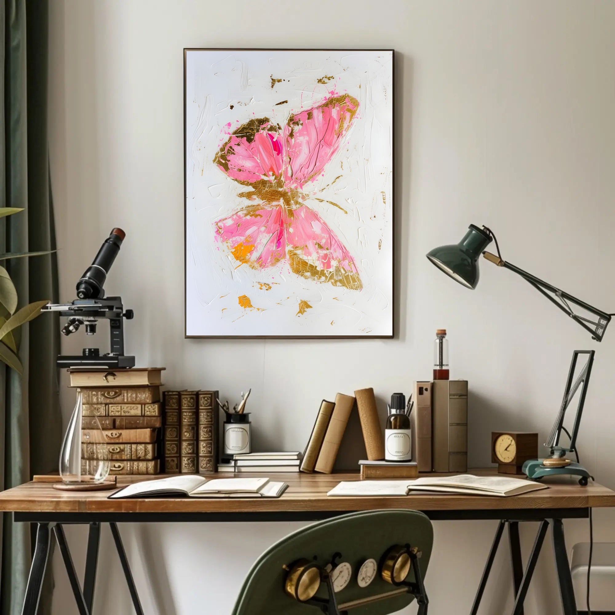 Elegant Pink and Gold Butterfly Abstract or Artistic Poster PosterGoat