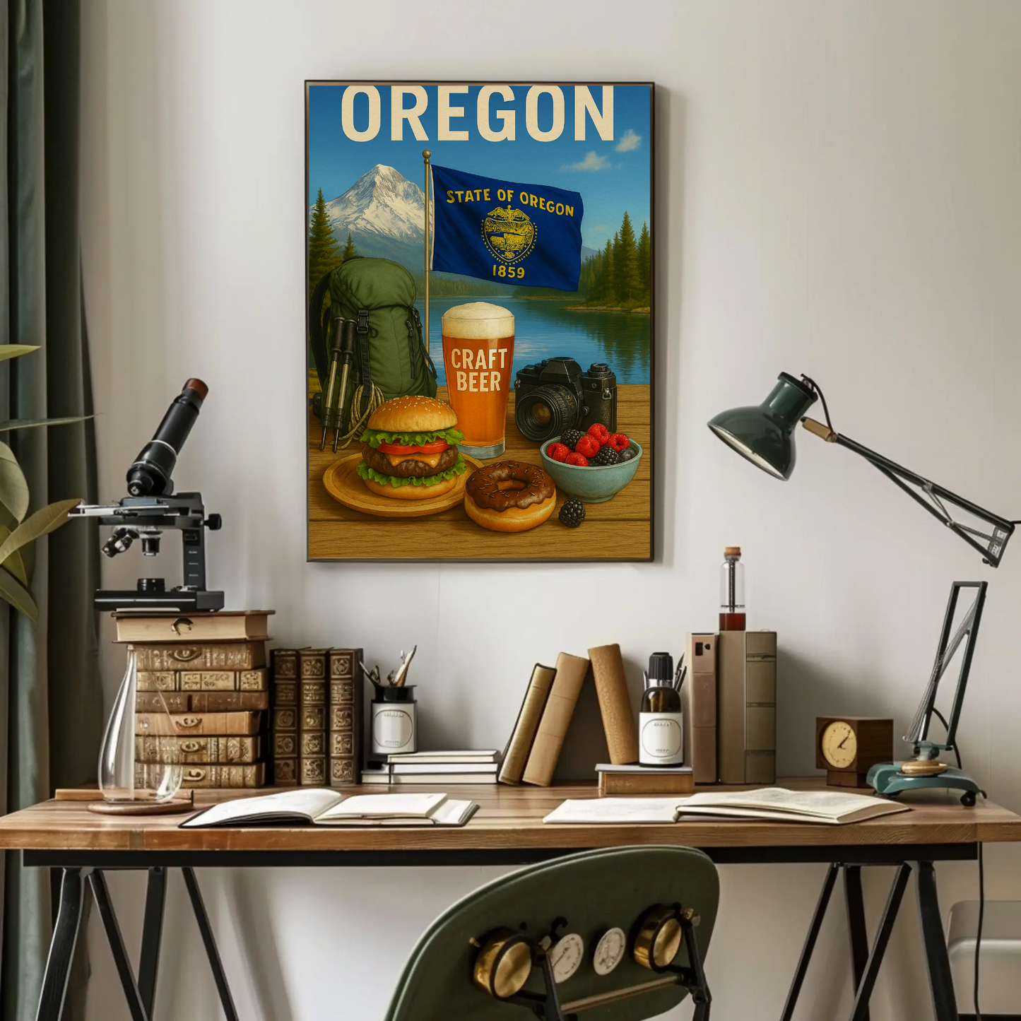 Oregon Craft Beer Forest Burger Mountain Travel Poster