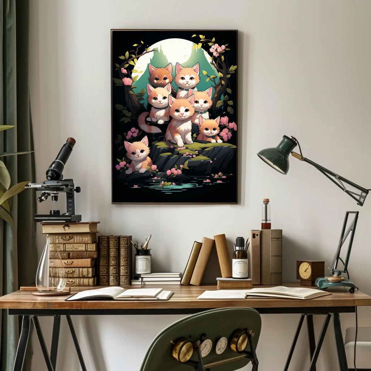 Whimsical Kittens Moonlit Fantasy Nature Art Poster