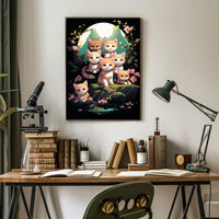 Whimsical Kittens Moonlit Fantasy Nature Art Poster