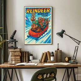 Reindeer Bobsled Team Poster