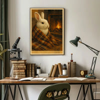 Cozy Bunny By The Fireplace Poster