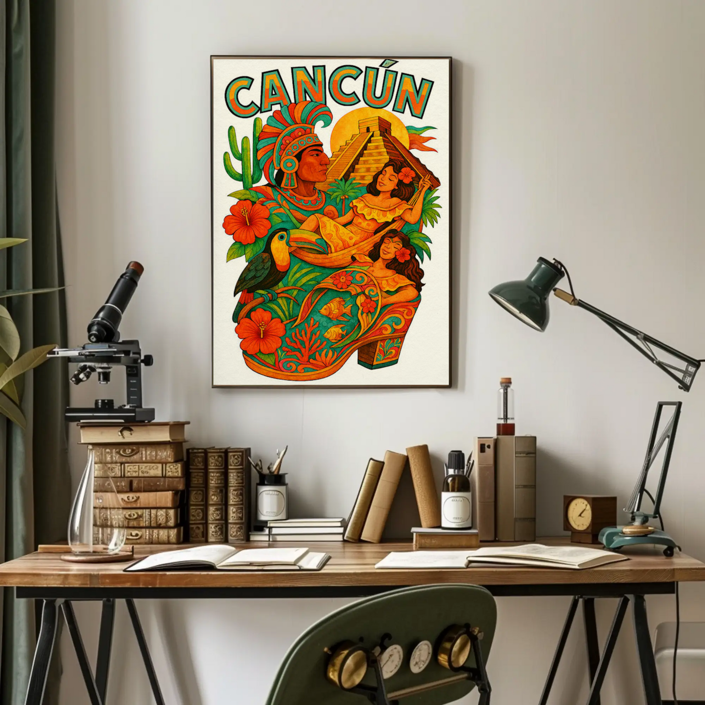 Colorful Cancun Mexico Ancient Culture Travel Poster