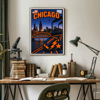 Chicago Skyline and Symbols Poster PosterGoat