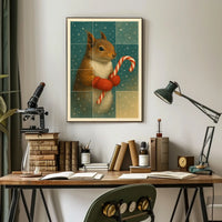 Winter Squirrel With Candy Cane Poster