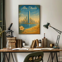 Abu Dhabi Cityscape with Camels Travel Poster