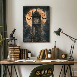 The poster features a tall, Gothic-style clock tower standing prominently at the center. Travel Poster
