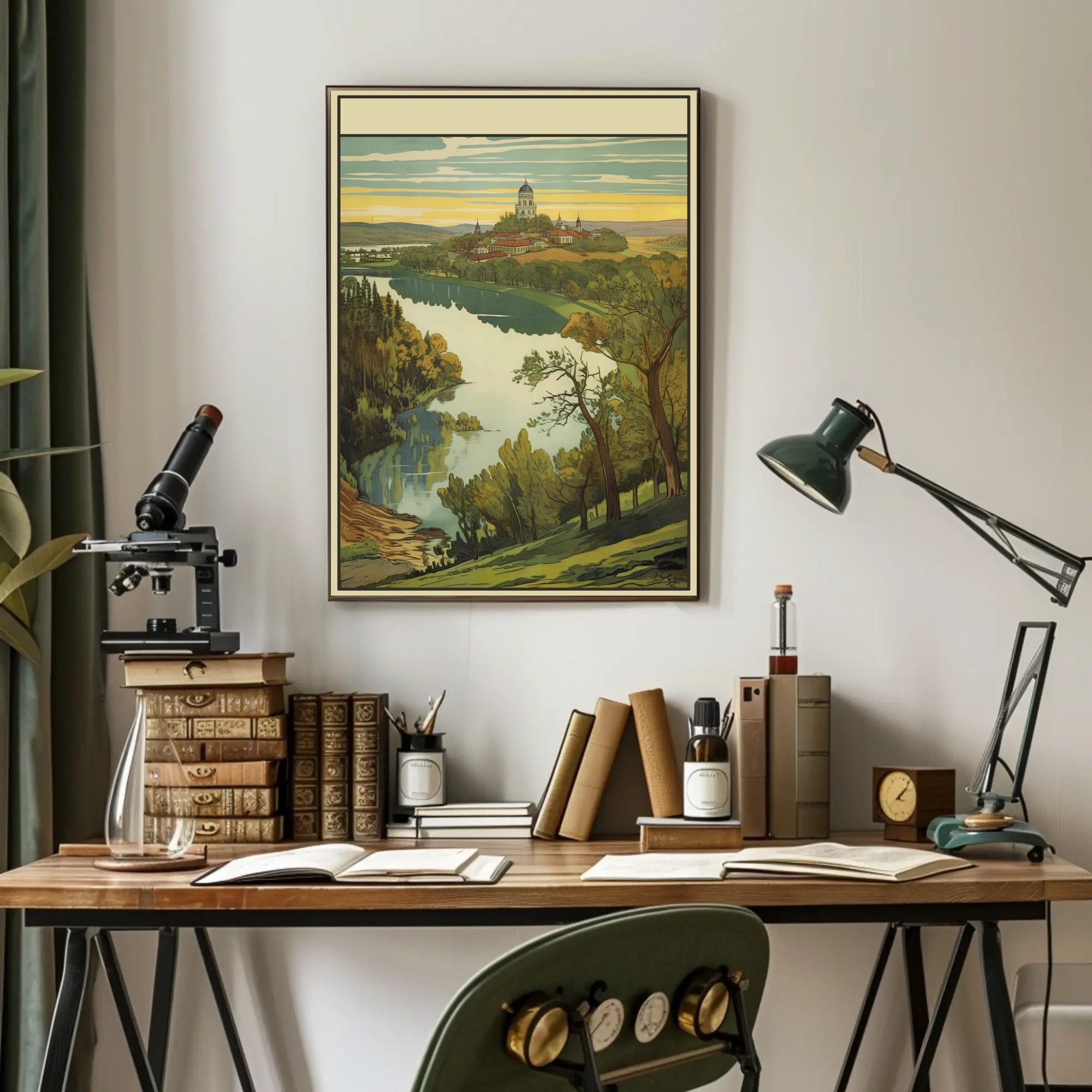 Scenic Riverside Illustration Poster