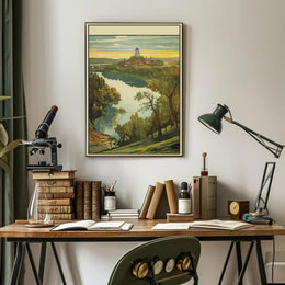 Scenic Riverside Illustration Poster