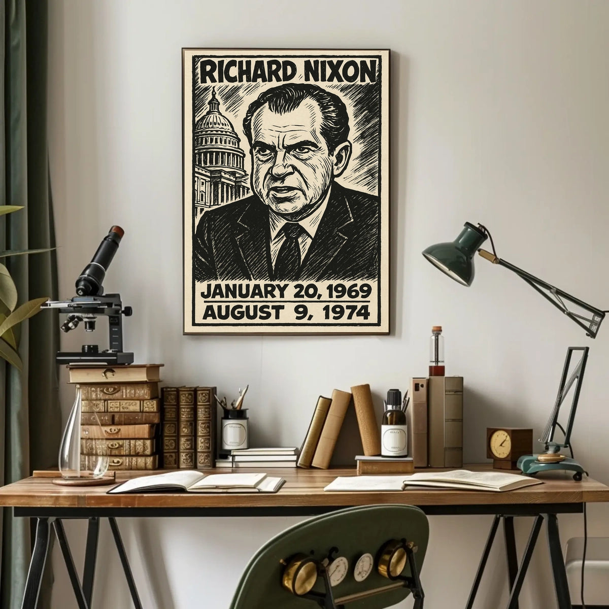 Richard Nixon 37th President of the United States B & W Comic Sketch Poster
