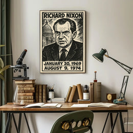 Richard Nixon 37th President of the United States B & W Comic Sketch Poster