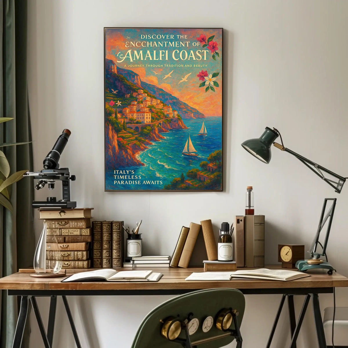 Amalfi Coast Impressionist Art Poster: Vibrant Mediterranean Scene