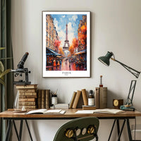 Eiffel Tower Paris Street Scene Romantic Urban Cityscape Poster PosterGoat