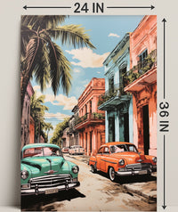 Vintage Cars In A Tropical Street Poster