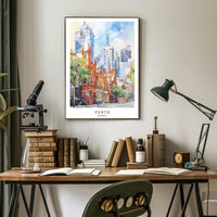 Perth Urban Scene Watercolor Artistry Urban or Cityscape Poster PosterGoat