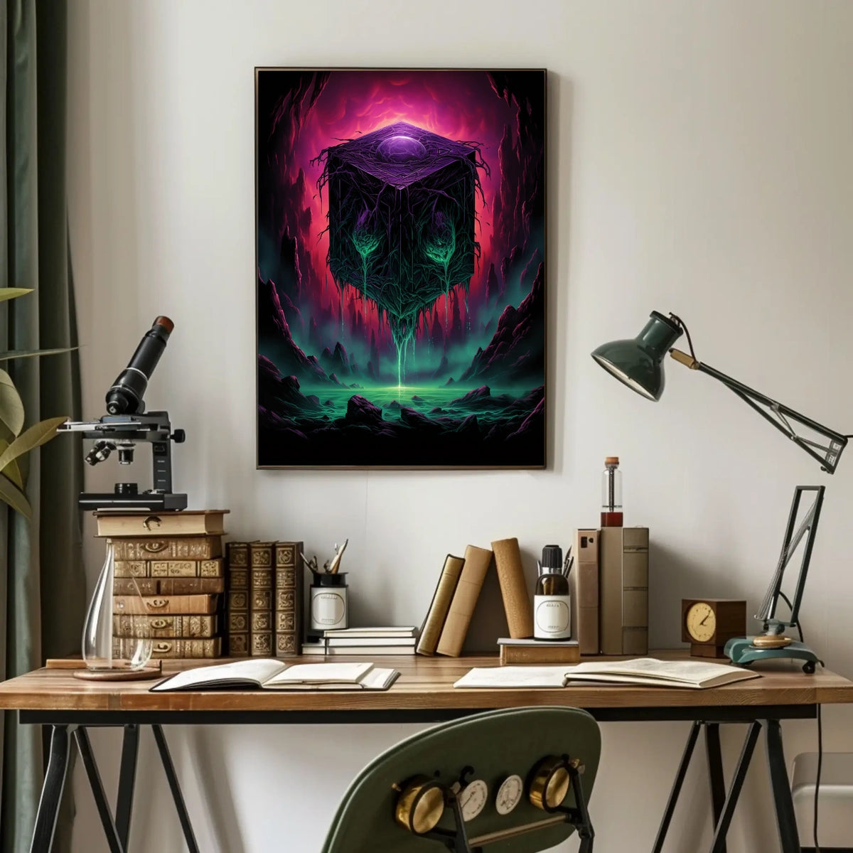 Mystical Cube In A Surreal Landscape Poster