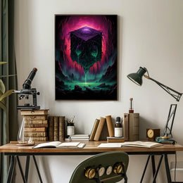Mystical Cube In A Surreal Landscape Poster