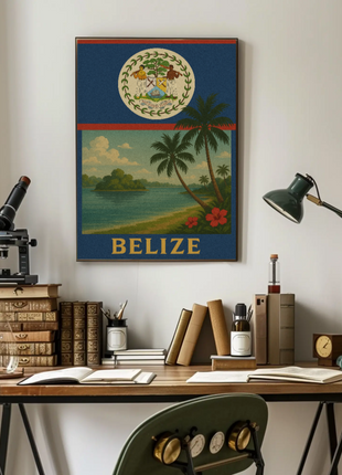 Belize Tropical Coast Vintage Travel Poster