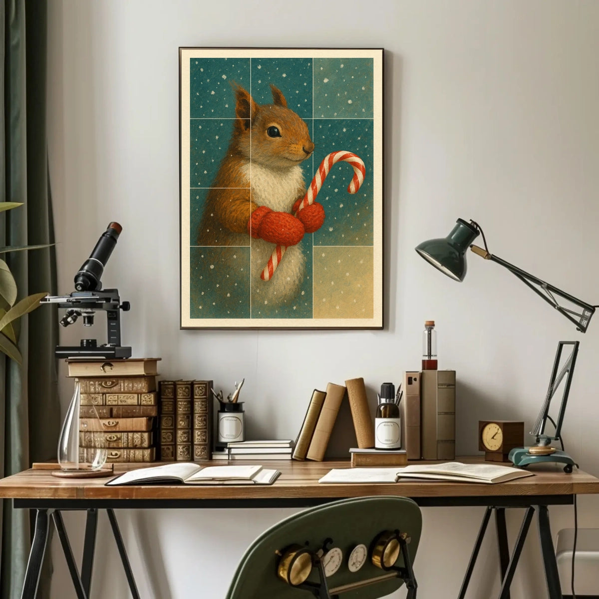 Winter Squirrel With Candy Cane Poster