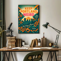 Portland Oregon Vintage Skyline Poster with Local Icons