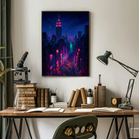 Neon New York Cityscape Night Glow Poster Modern Wall Art