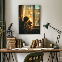 Little Girl Watching Fireworks With Teddy Bear Poster