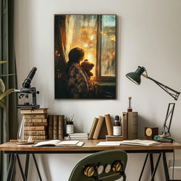 Little Girl Watching Fireworks With Teddy Bear Poster