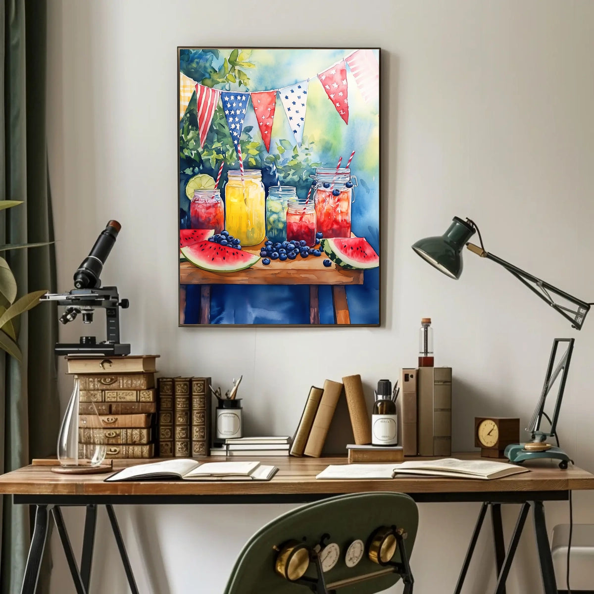 Bright Lemonade Stand Watercolor Scene 18x24 Poster